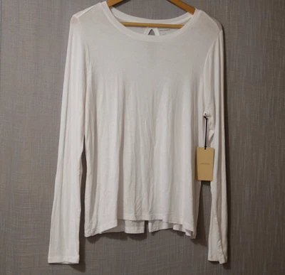 NWT! Halogen White Basic Long Sleeve Top Key Hole Back Soft Womens L #A1-126 - Image 1 of 4