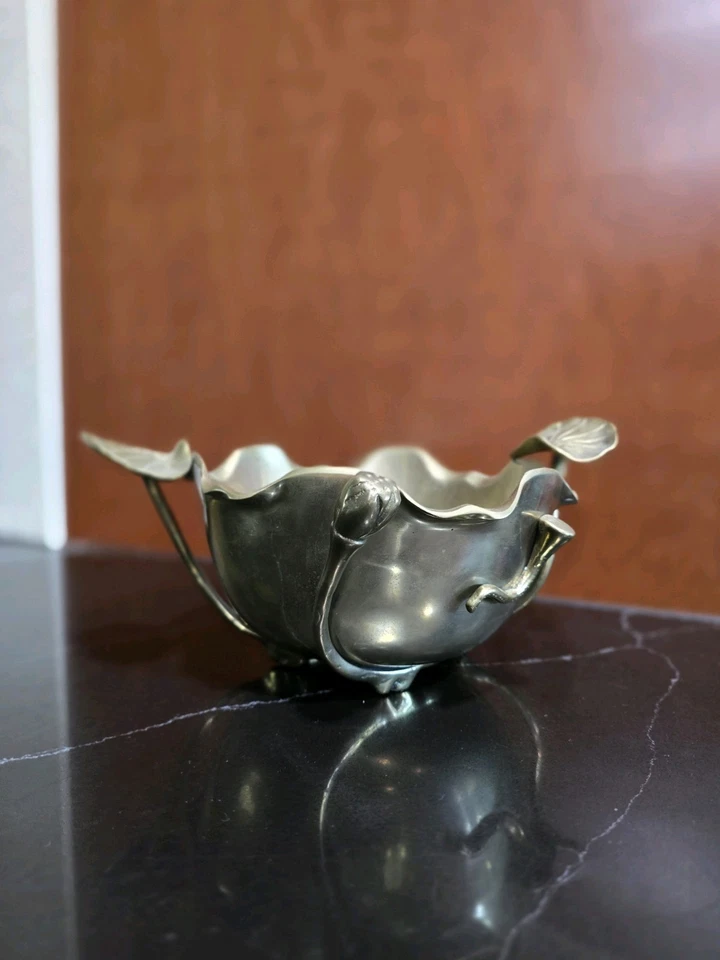 Cuenco de loto de bronce dorado dorado vintage, hojas y tallos de loto, cuenco de agua Ikebana Foto 1 de 4