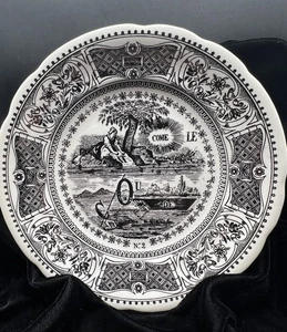 GIEN France Rebus Picture Puzzle Plate #2 Black & White 7 3/4" - Picture 1 of 4