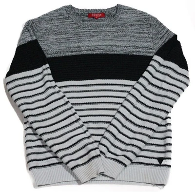 Suéter Pullover Guess Mujer Blanco y Negro Tejido a Rayas Algodón Talla M Foto 1 de 4