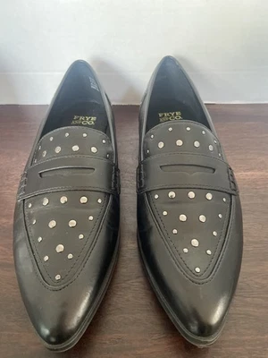 FRYE & CO BLACK FAUX LEATHR Moccasins STUDDED Penny Loafers FLATS  7M ELARA - Image 1 of 4