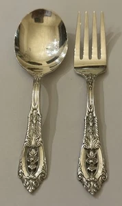 Wallace Rose Point Sterling 2 PC Baby Set Sterling Silver Spoon & Fork - Picture 1 of 6