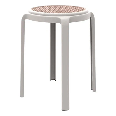 LeisureMod Tresse Stackable Round Plastic Dining Stool with Wicker Top Red - Image 1 of 4