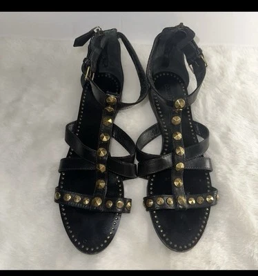 Sandalias Gladiador De Colección Y2K Miu Miu Cuero Tachonado en Negro/Dorado Talla 40.5 Foto 1 de 4