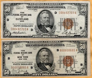 Higher grade $50 Series 1929 Federal Reserve Bank Notes from NY and Cleveland - Picture 1 of 2