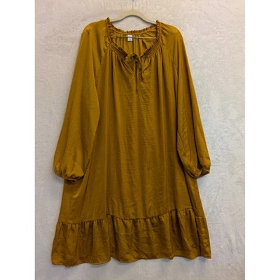 Old Navy Mustard Yellow Crinkle Gauze Ruffle Neck Tiered Midi Dress XXL - Image 1 of 4
