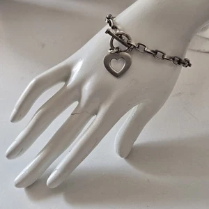 Vintage Silpada Sterling Silver Charm Bracelet Rolo Heart & Toggle Closure HEAVY - Picture 1 of 8