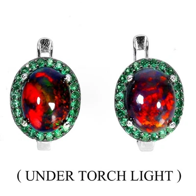925 Sterling Silver Earrings Oval Black Opal 9x7mm Natural Gemstone Jewelry - Image 1 of 4