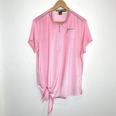 Blusa feminina Jamie Sadock gravata desempenho lateral golfe manga curta GG rosa - Imagem 1 de 4