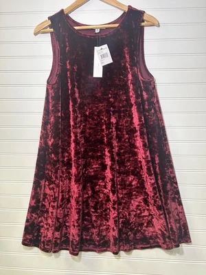 BB Dakota Women's Meyer Crushed Velvet Sleeveless Swing Dress Bordeaux Sz S NWT - Image 1 of 4