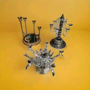 6 Arm Candelabra Lot 3 Silver Tone & Brass Gothic Glass Mirror Candle Holders - Picture 1 of 16