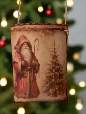Handcrafted Christmas Primitive Santa Pouch/Bag - Image 1 of 3