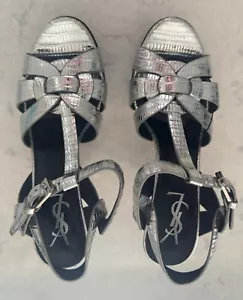 Yves Saint Laurent Metallic Silver Tribute Platform Sandals size 35.5 EUC - Picture 1 of 13