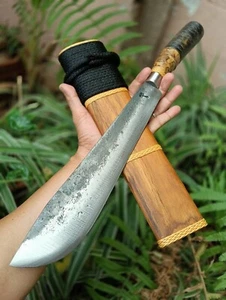 Handmade Machete Camping Thai E-Nep knife 11.2” Bearing steel forged,Bamboo&Teak - Picture 1 of 18