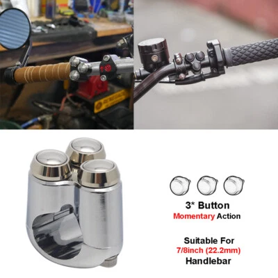 Par de interruptores de luz de señal de giro triple micro manillar de 7/8" para Harley Honda Foto 1 de 4