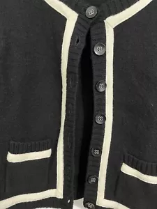 ZARA WOMAN ROUND NECK TRIMS 100% WOOL KNIT CARDIGAN Black White Trim NWOT - Picture 1 of 5