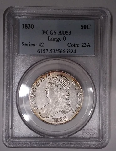 1830 Bust Half Dollar PCGS AU53 Brilliant White Luster Slightly Toned Cover