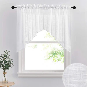 Short Kitchen Valance Curtain Set W36Xl36 1 Pair Semi Sheer Linen Small Window - Picture 1 of 12