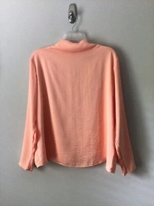 ASOS Peach Blouse 16 High Neck Long Sleeves Satiny Texture Lightweight Zip Back - Picture 1 of 7