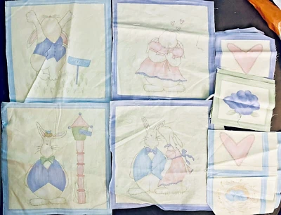 Remnant of MODA *WHISPERS IN THE WIND* BUNNIES  Blocks Cut for Quilting Crafts - Image 1 of 4