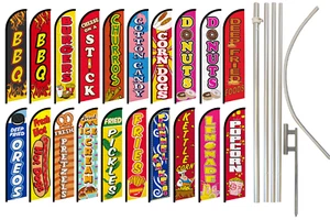 Fair Food Windless Advertising Swooper Flag Kit BBQ Hot Dogs Lemonade - Picture 1 of 28