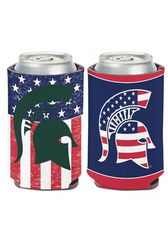 Michigan State Spartans Patriotic Can Koozie Holder Collapsible 2 Sided Cover