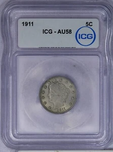 1911 Liberty V Nickel 5C ICG AU58 - Picture 1 of 2