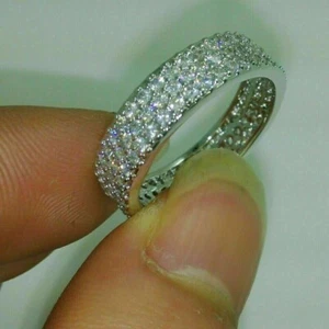 Moissanite Eternity Band Ring 2.10Ct Round Cut Lab Created 14K White Gold Plated - Picture 1 of 6
