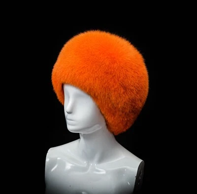 Halloween Orange Fox Fur Ladies Fancy Beanie Beret Bubble Style Hat - Image 1 of 4