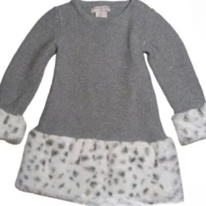 Girls Sweater Animal Print Faux Fur Catharine Malandrino Long Silver Sz 6X Warm - Picture 1 of 8