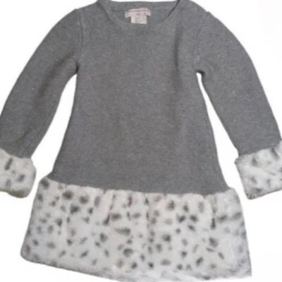 Girls Sweater  Animal Print Faux Fur Catharine Malandrino Long Silver Sz 6X Warm Foto 1 de 4