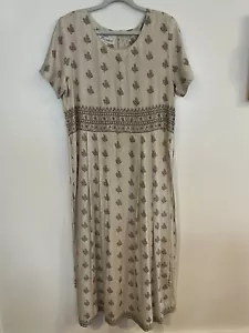 Vintage Sarah Elizabeth Linen Blend Beige Long Maxi Dress Size 16 Beading - Picture 1 of 9