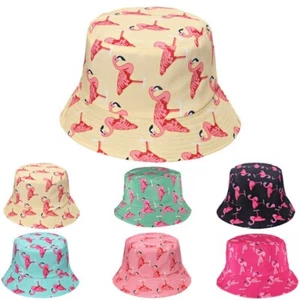 Women Flamingos Printed Casual Bucket Hat Outdoor UV Protection Fisherman Caps - Picture 1 of 16