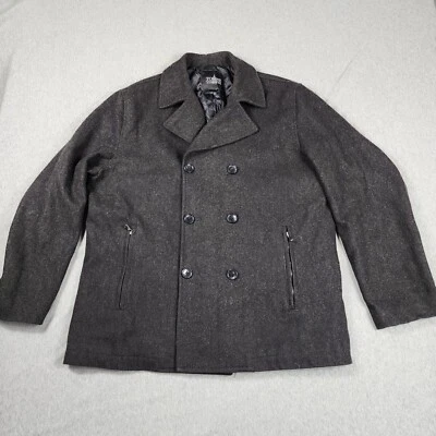 Towne London Fog Mens Jacket Black Large Wool Blend Classic Double Breasted Slit - Image 1 of 4