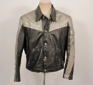 Men's VTG 70s 80s Brooks 2 Tone Black & Silver Motorcycle Leather Jacket Sz M-L - Picture 1 of 8