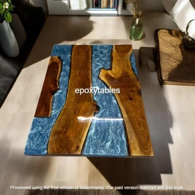 Made-to-Order Epoxy Resin Coffee Table | Custom Handmade Live Edge Furniture Dec - Image 1 of 4