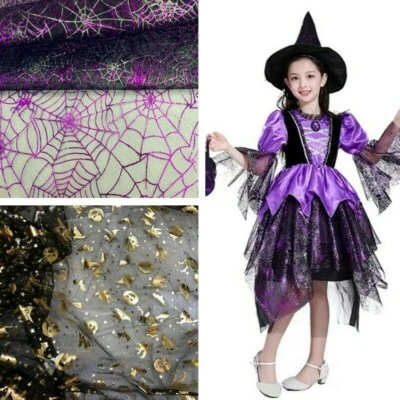 Netzstoff Tüll Durchsichtig Glänzend Halloween Kürbis Spinnennetz DIY Material - Bild 1 von 4