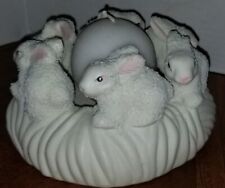 Rabbits/Bunnys  In A Circle Easter Vintage textured white ceramic Candleholder