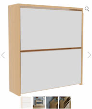 Welham 2 Drawer Shoe Cabinet Mirrored Cupboard Stand Footwear Storage Unit Oak