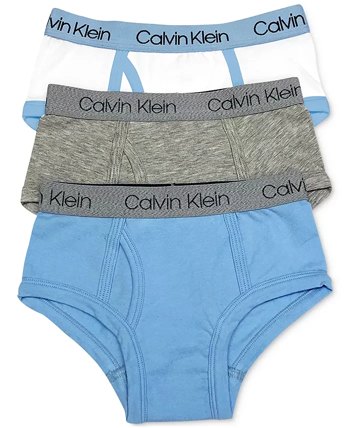 Paquete de 3 calzoncillos Calvin Klein AZUL CAMPANA/GRIS JASPEADO para niños pequeños y grandes, grandes de EE. UU. Foto 1 de 1