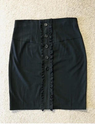 Courtenay Officially Skirt 14🌷Black Ruffled Stretchy Pencil Workwear Career Foto 1 de 4