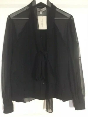 Blusa de seda negra manga larga Carolina Herrera New York nueva con etiquetas $1190 EE. UU. 4 Foto 1 de 4