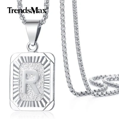 Silver Plated Initial 26 Letter A-Z Charm Pendant Necklace 18"-22" Female Male - Image 1 of 4