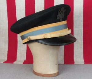Vintage 1940s US Army Military Hat Wool Visor Cap Rattan Sides Metal Badge WWII - Picture 1 of 8