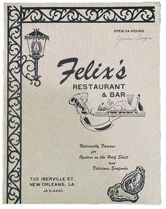 Vintage 1950s Felix's Restuarant & Bar Menu French Quarter New Orleans LA - Picture 1 of 5