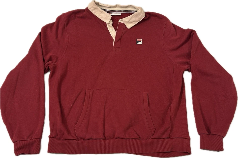 Fila Men's Large Rugby Shirt Kangaroo Pocket Long Sleeve Polo L Maroon - Image 1 of 4