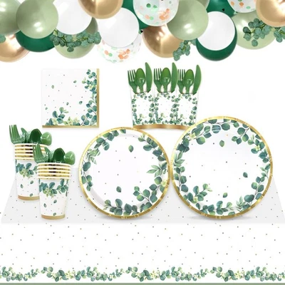 Sage Green Baby Shower Decorations Sage Green Paper Plates Party Supplies Bal... - Image 1 of 4