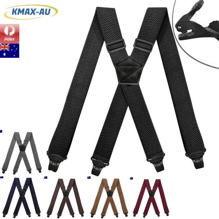 Heavy Duty Mens Suspenders 38mm Adjustable Elastic Belt 4 Clip on Braces Trouser - image 1 of 3
