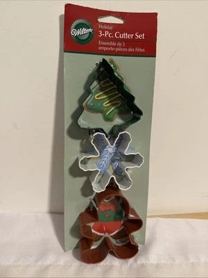 Juego de 3 cortadores de galletas de metal Wilton Christmas copo de nieve árbol pan de jengibre hombre Foto 1 de 2
