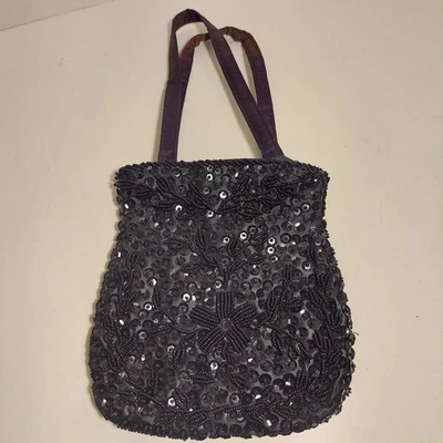 Bolso sin asas de lentejuelas con cuentas negras para mujer elegante de colección Foto 1 de 4